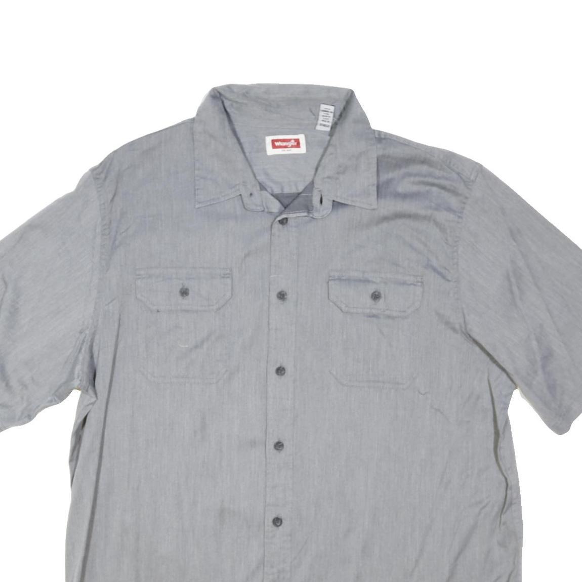 WRANGLER Mens Grey Plain Shirt XL Button Short Sleeve Casual Workwear