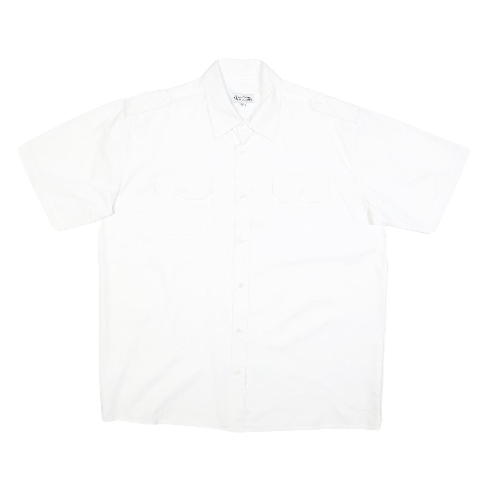 L'HOMME MODERNE Mens White Cotton Blend Shirt L Short Sleeve Button-Up Utility