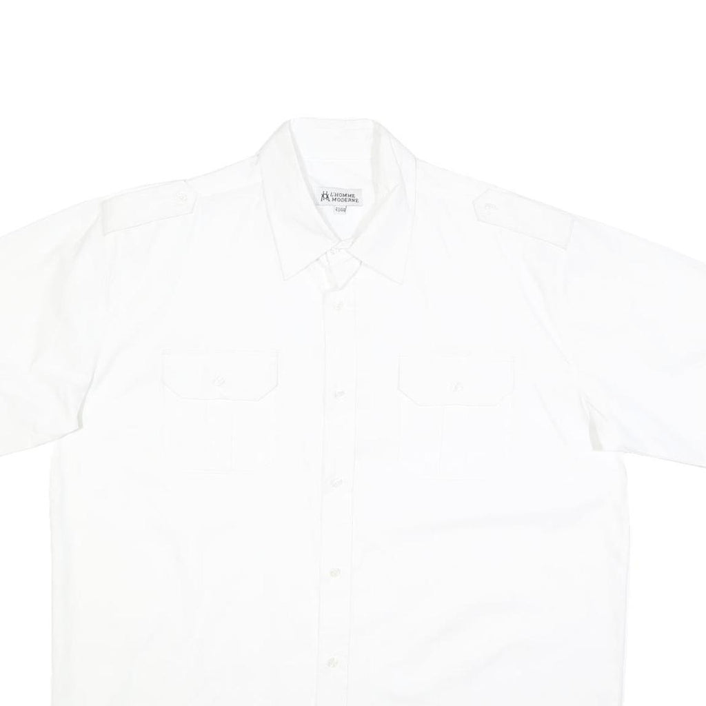 L'HOMME MODERNE Mens White Cotton Blend Shirt L Short Sleeve Button-Up Utility