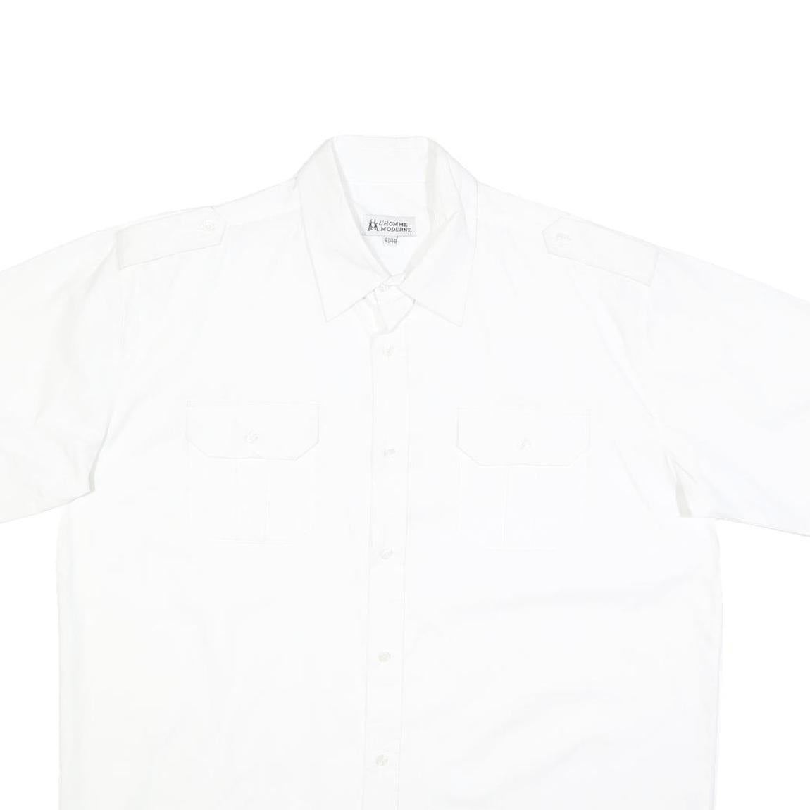 L'HOMME MODERNE Mens White Cotton Blend Shirt L Short Sleeve Button-Up Utility
