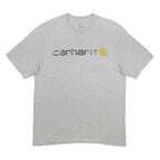 CARHARTT Mens Grey & Yellow Logo Print T-Shirt L Short Sleeve Crew Neck Casual