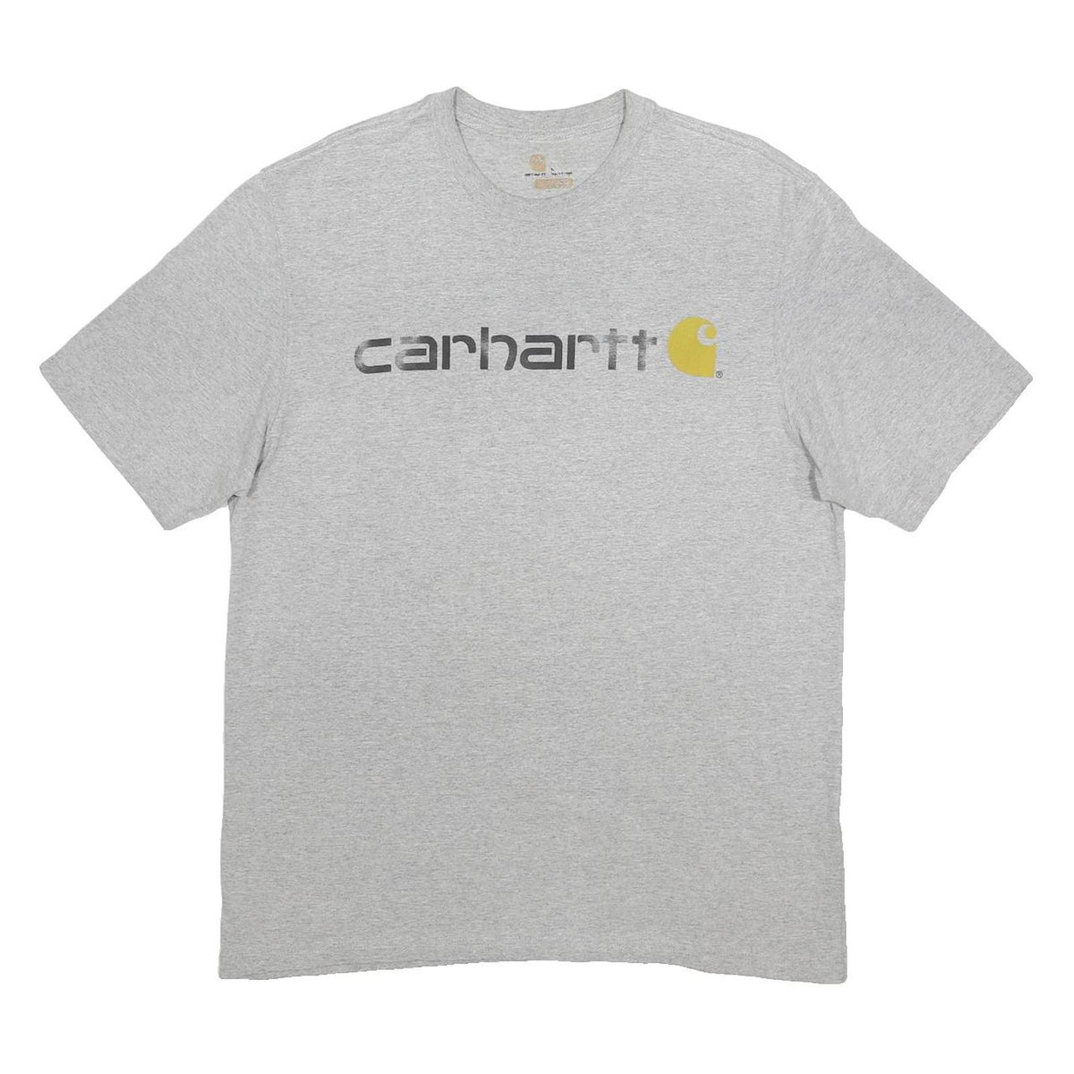 CARHARTT Mens Grey & Yellow Logo Print T-Shirt L Short Sleeve Crew Neck Casual