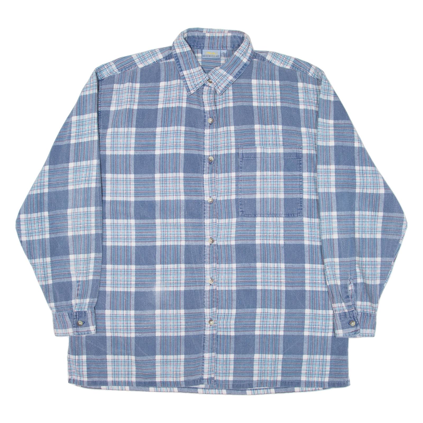 GREEN VILLAGE Mens Shirt Blue Check Long Sleeve S