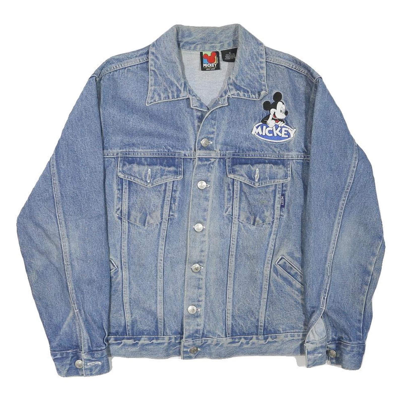 MICKEY Mens Blue Denim Jacket S Cotton Blend Button Closure Vintage Cartoon