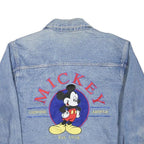 MICKEY Mens Blue Denim Jacket S Cotton Blend Button Closure Vintage Cartoon