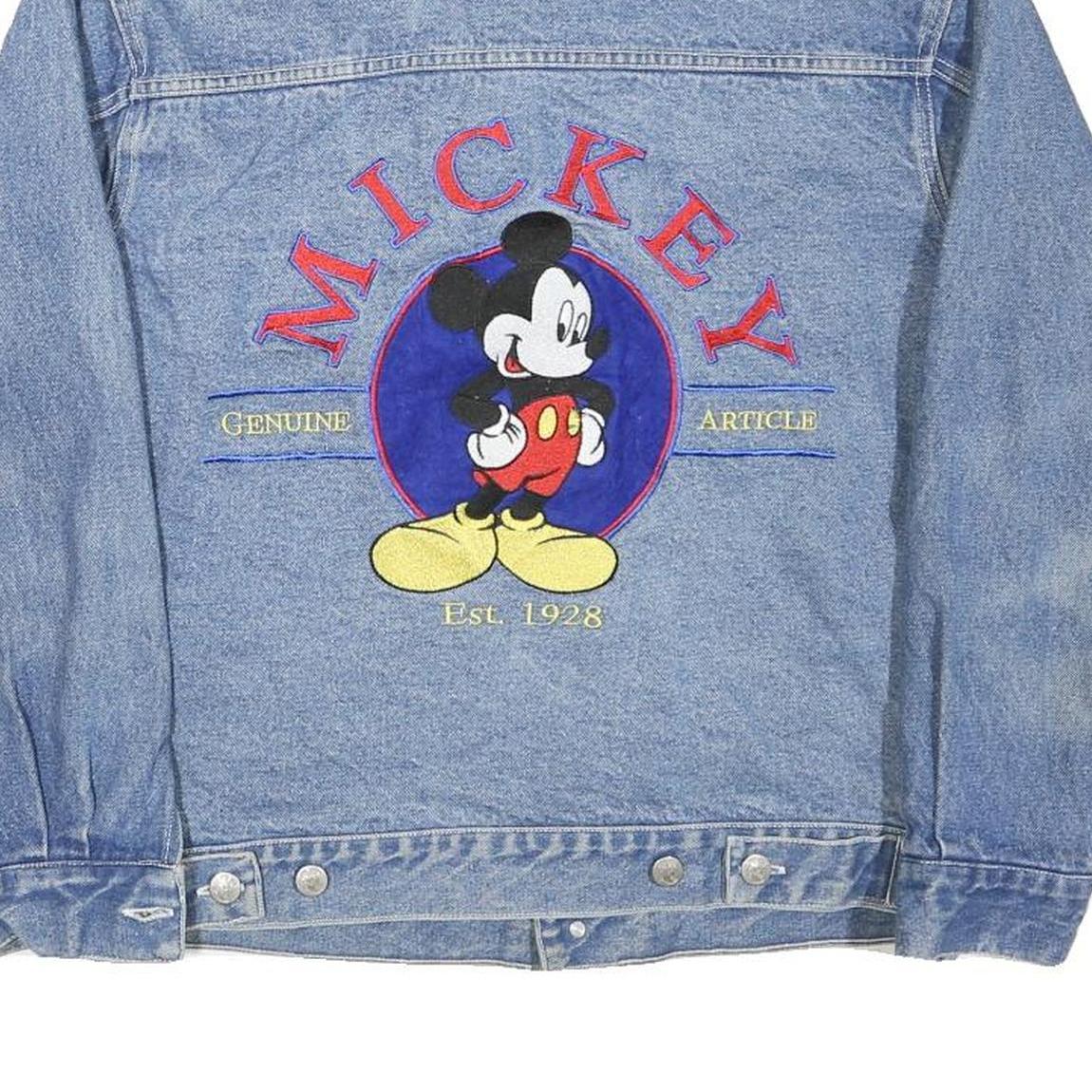 MICKEY Mens Blue Denim Jacket S Cotton Blend Button Closure Vintage Cartoon