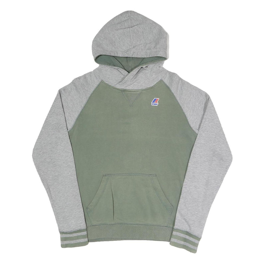 K-WAY Mens Green & Grey Pullover Hoodie S Cotton Blend Casual