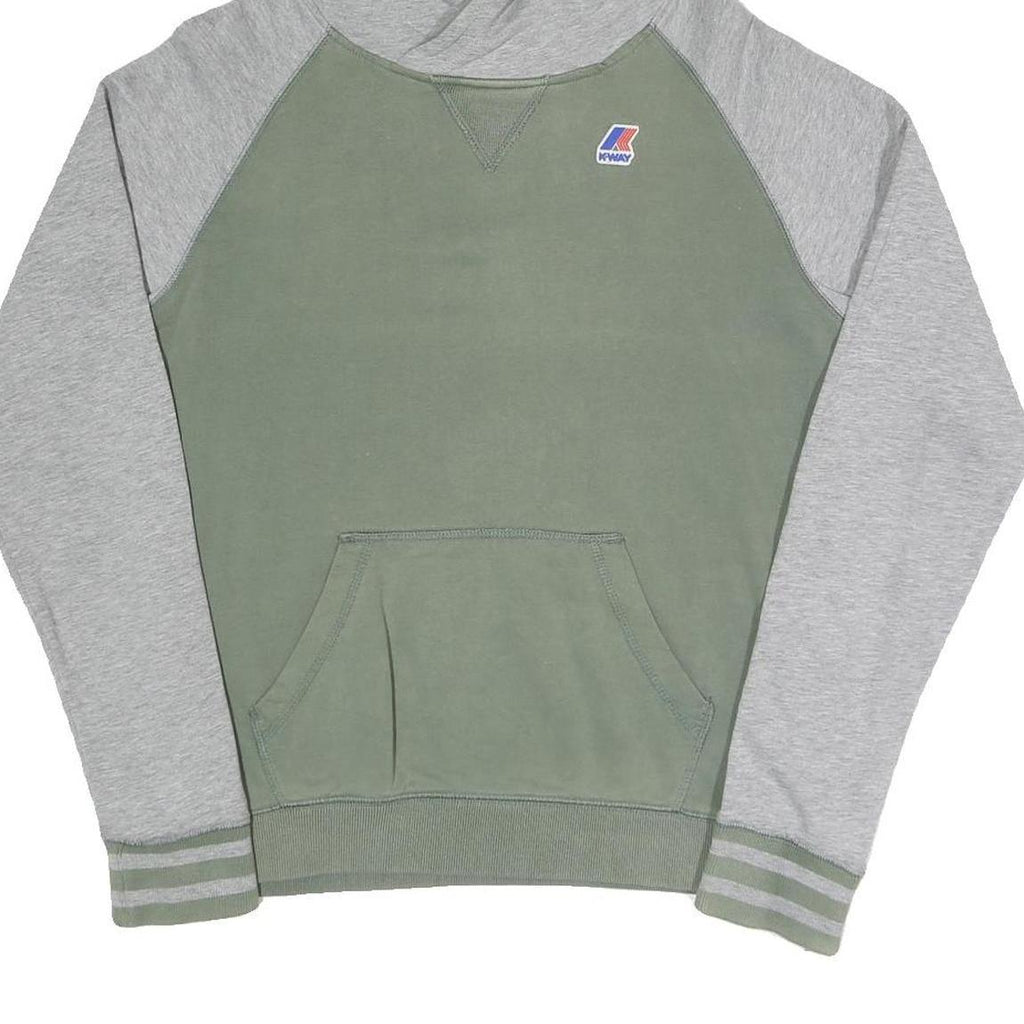 K-WAY Mens Green & Grey Pullover Hoodie S Cotton Blend Casual