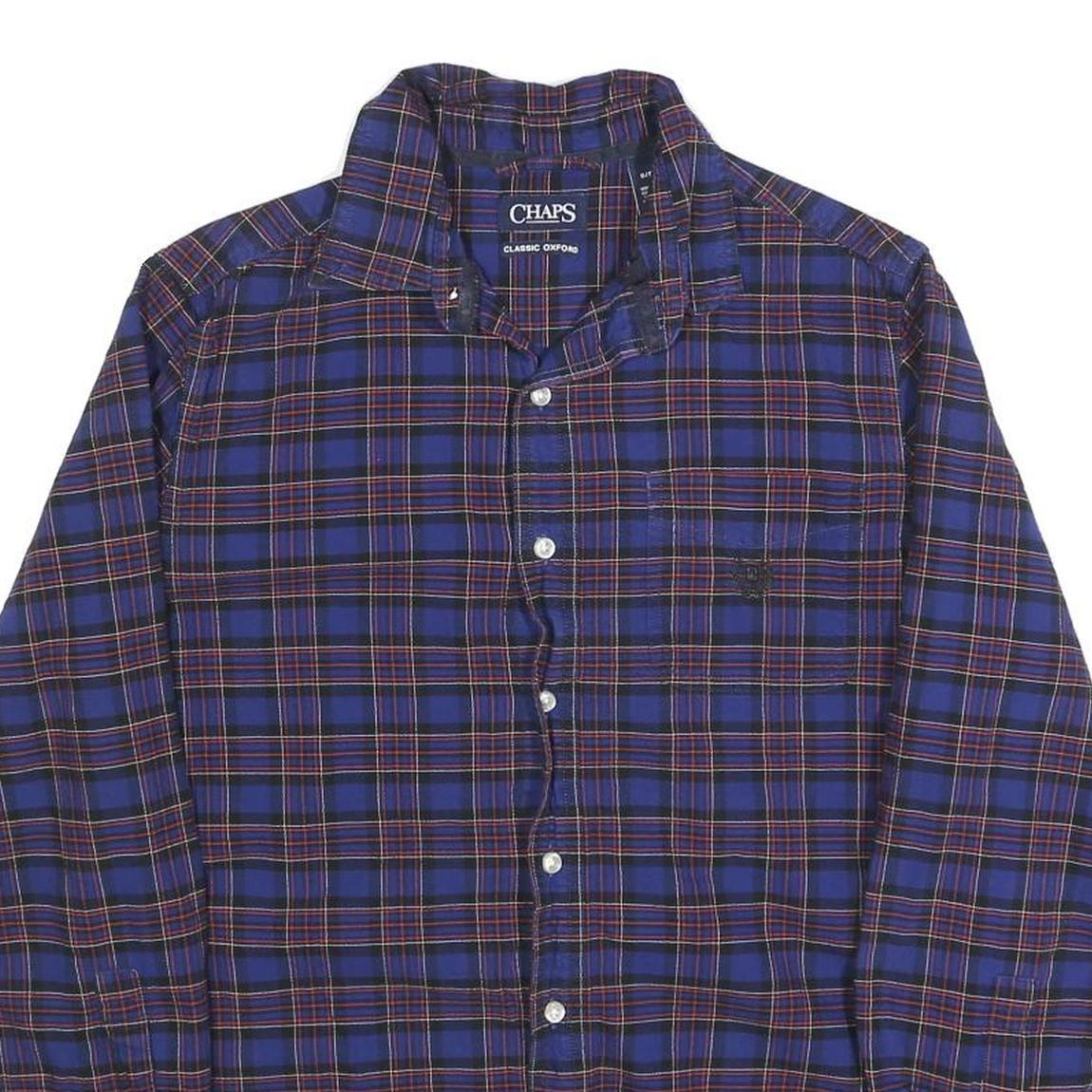 CHAPS Mens Blue & Red Check Shirt S Classic Oxford Cotton Blend Long Sleeve