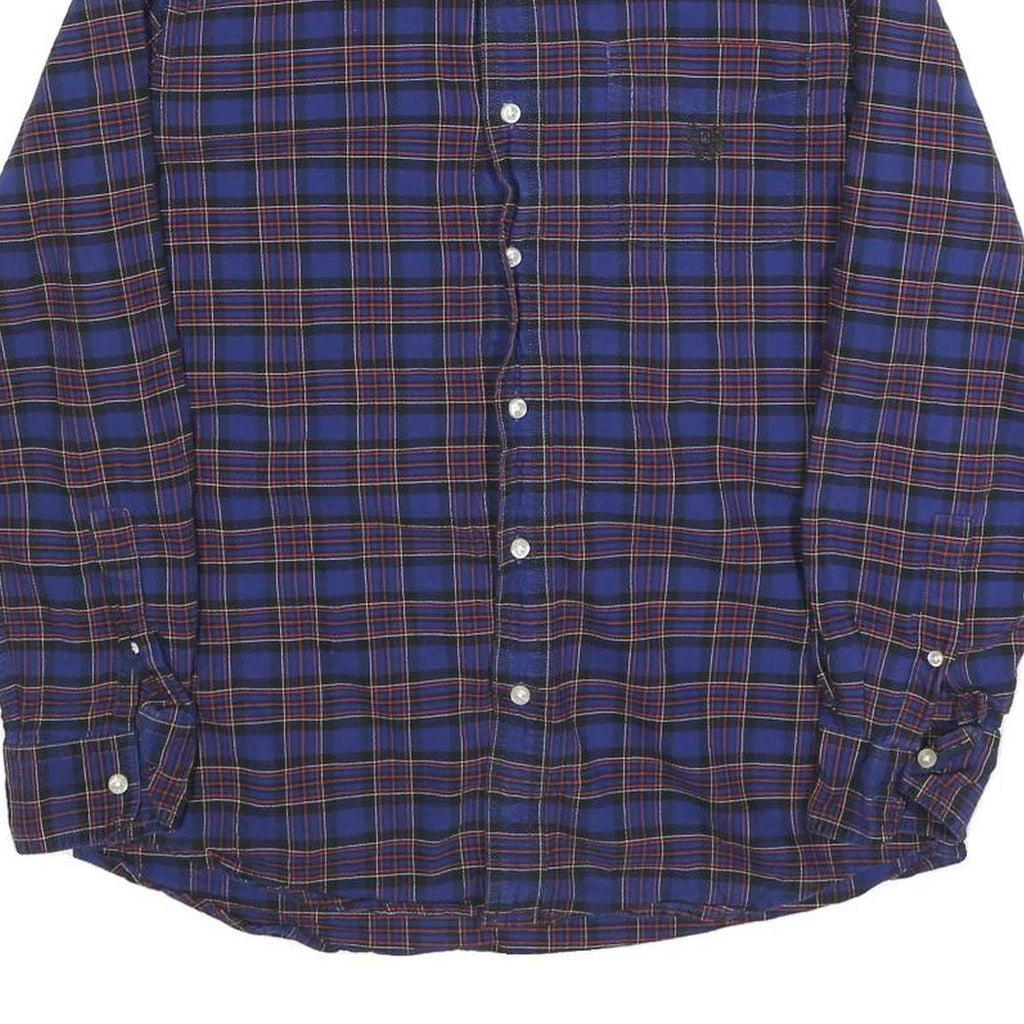 CHAPS Mens Blue & Red Check Shirt S Classic Oxford Cotton Blend Long Sleeve