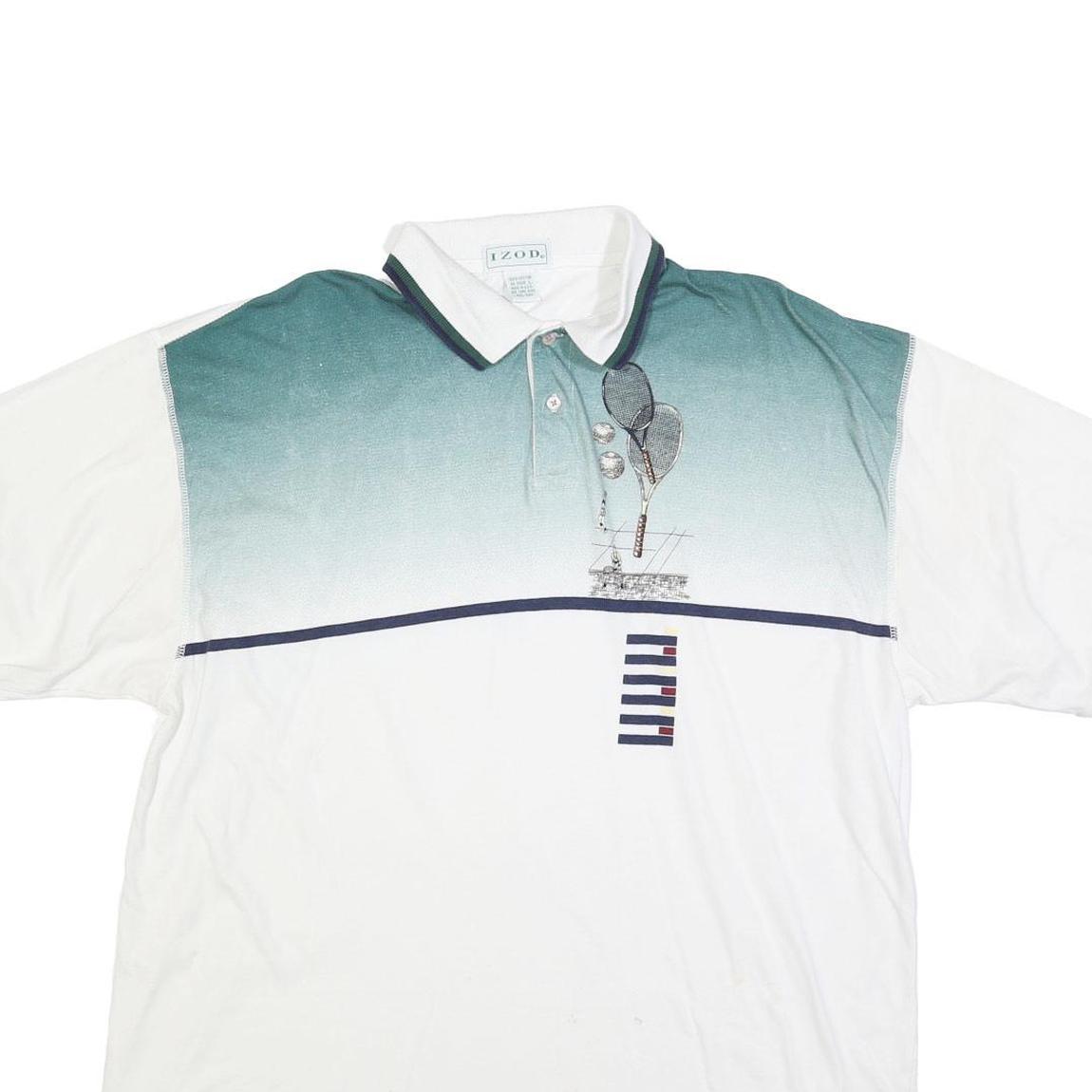IZOD Mens White & Green Short Sleeve Golf Polo Shirt L Cotton Blend Casual