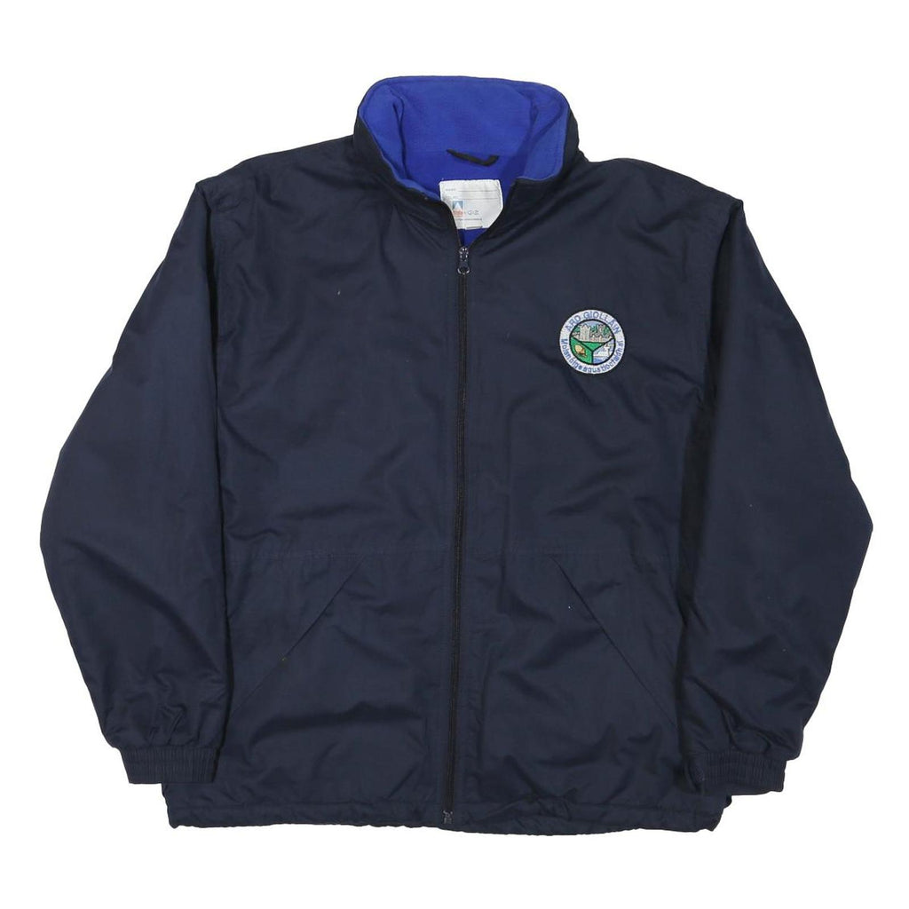 SOLO Mens Navy Blue Casual Zip Jacket S Polyester Blend Plain Classic Fit