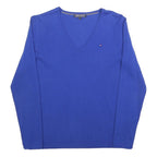 TOMMY HILFIGER Womens Blue Plain V-Neck Basic Knit M Cotton Blend Jumper Casual