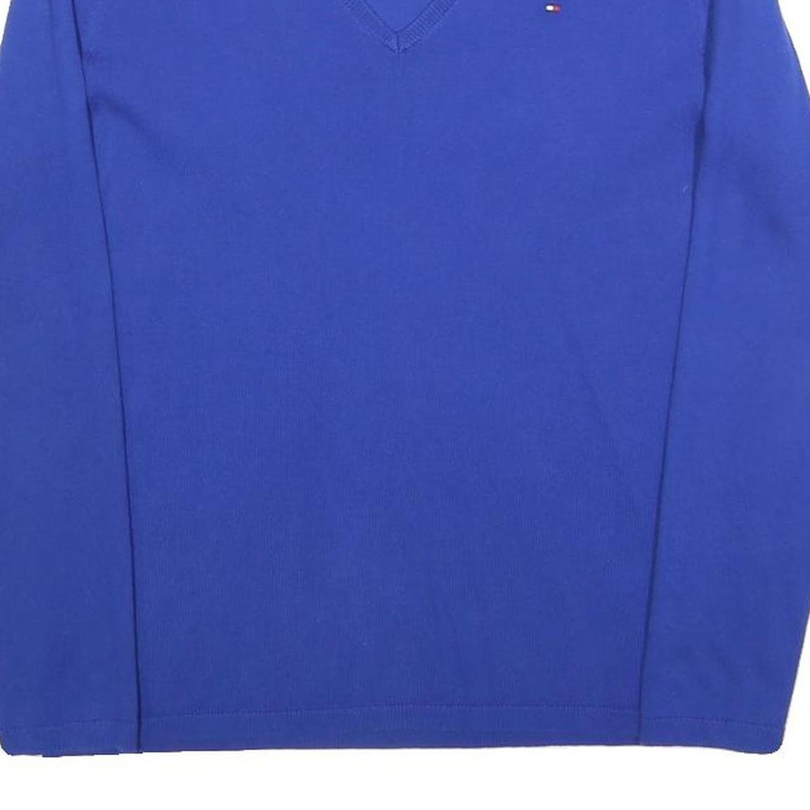 TOMMY HILFIGER Womens Blue Plain V-Neck Basic Knit M Cotton Blend Jumper Casual
