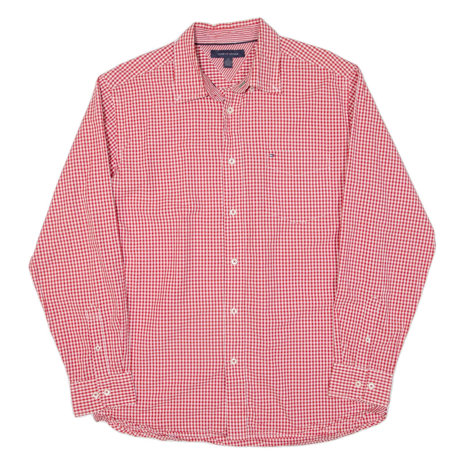 TOMMY HILFIGER Mens Shirt Red Check Long Sleeve L