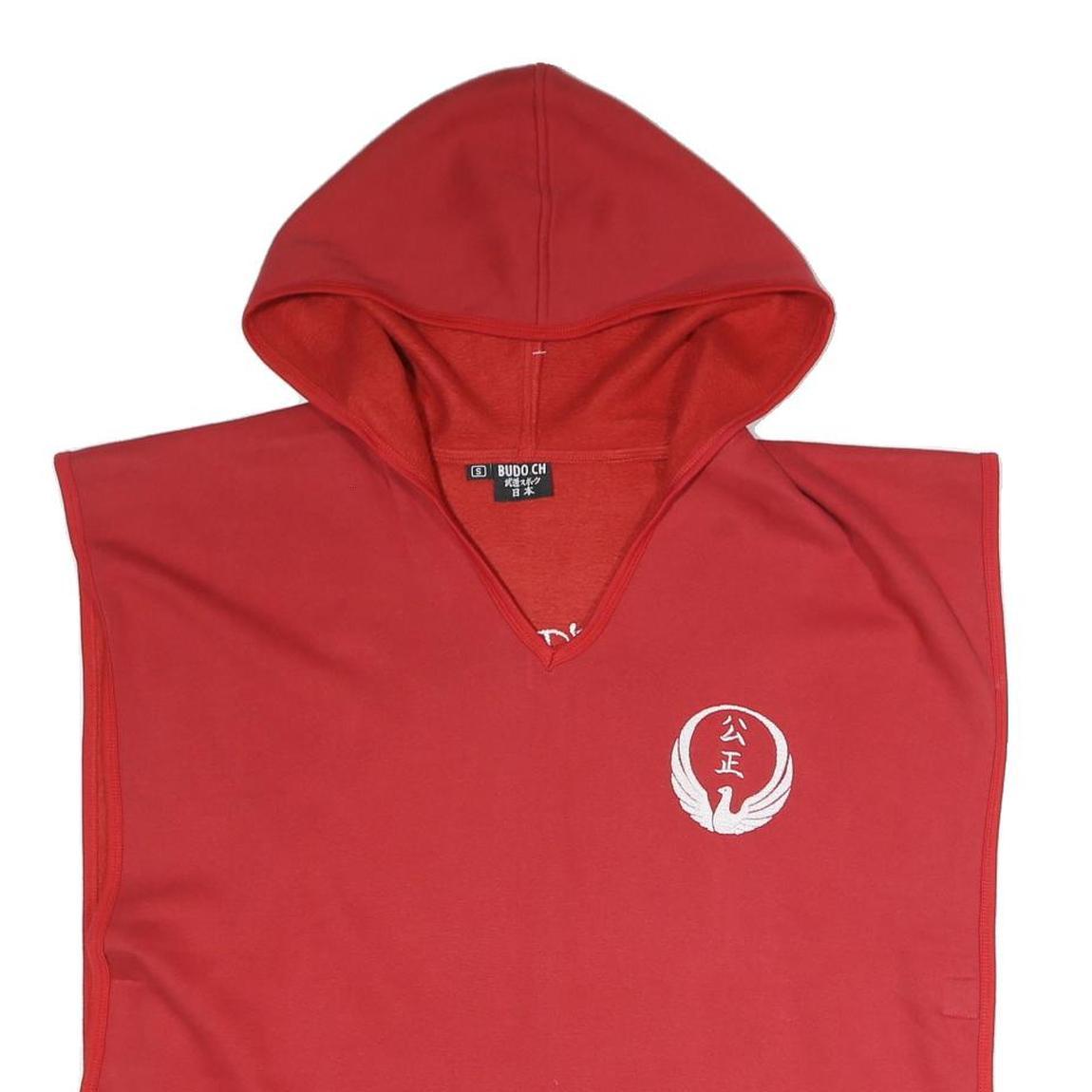 BUDOCH Mens Red Sleeveless Hoodie S Japanese Inspired Graphic Pullover