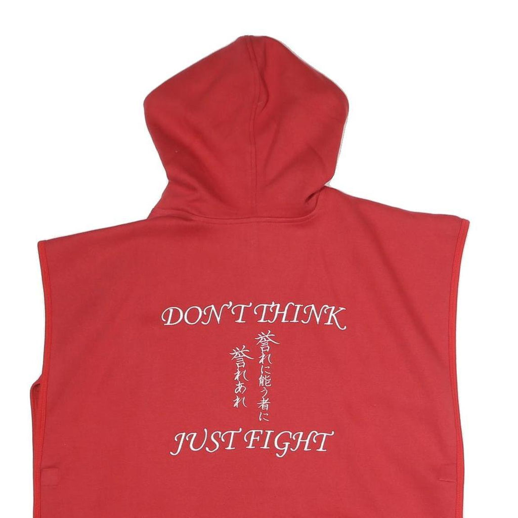 BUDOCH Mens Red Sleeveless Hoodie S Japanese Inspired Graphic Pullover