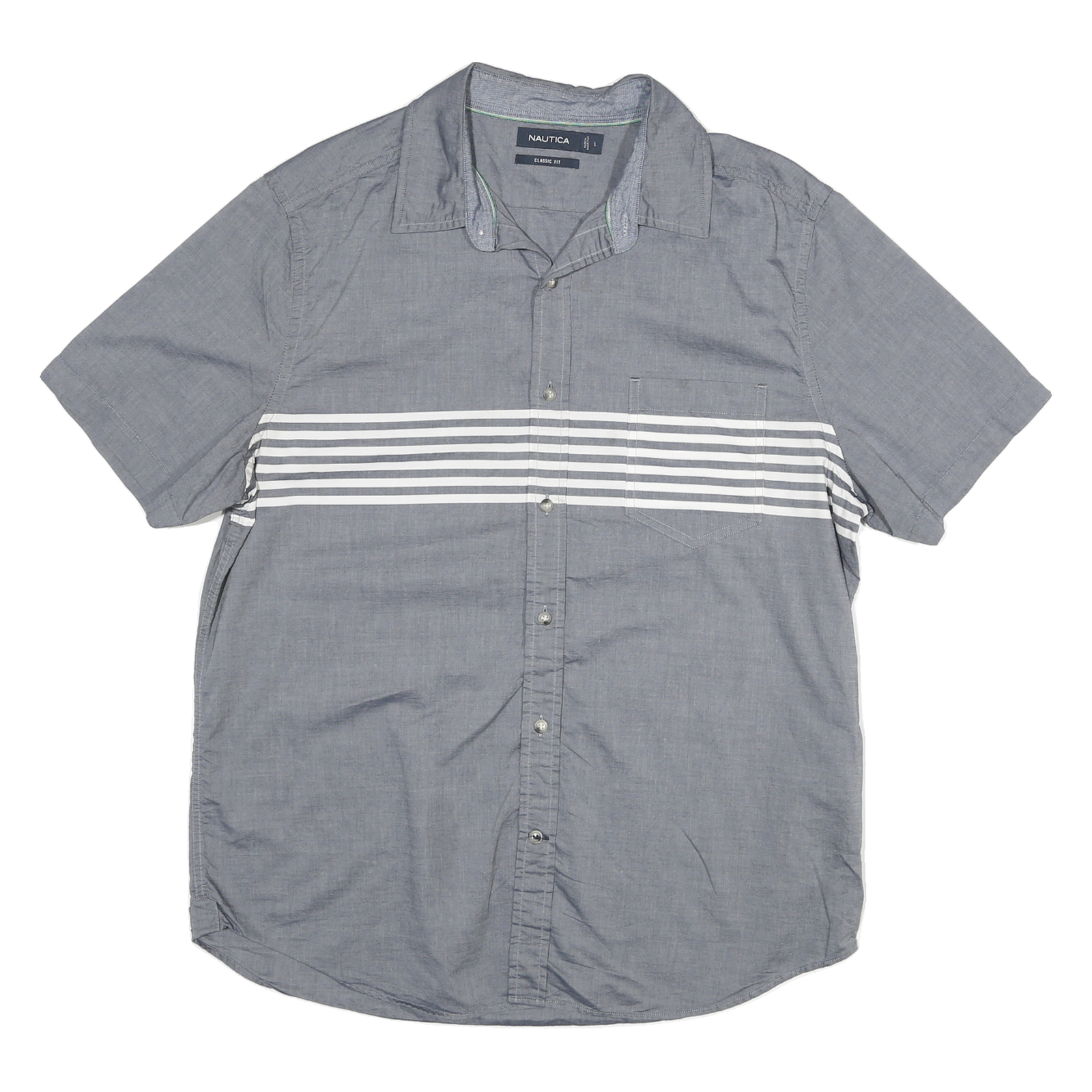 NAUTICA Mens Blue Shirt L Classic Fit Cotton Blend Casual Button Down