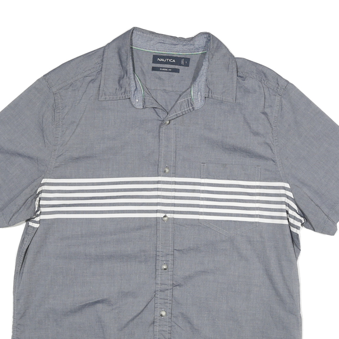 NAUTICA Mens Blue Shirt L Classic Fit Cotton Blend Casual Button Down