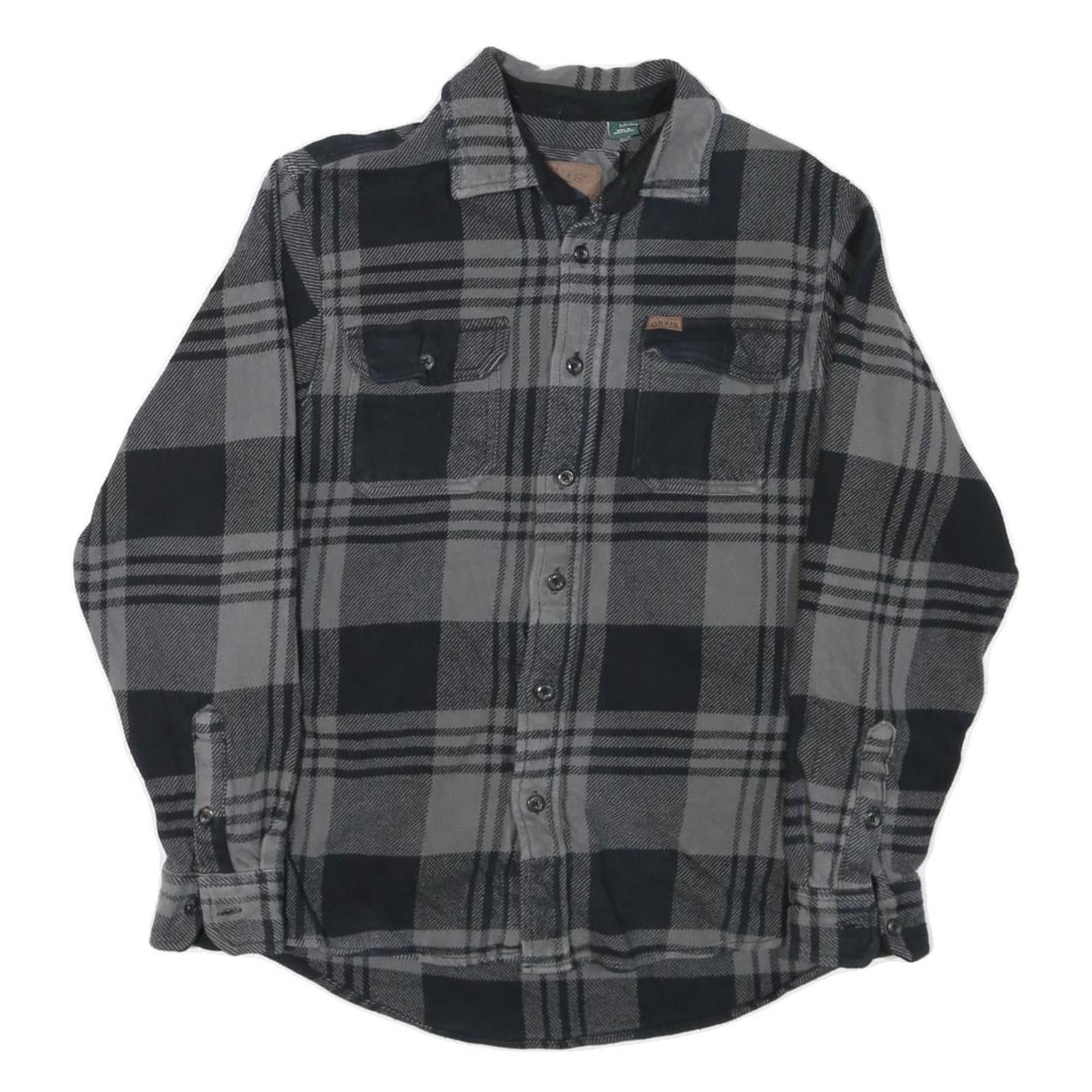 ORVIS Mens Black & Grey Check Shirt S Classic Cotton Blend Button Front