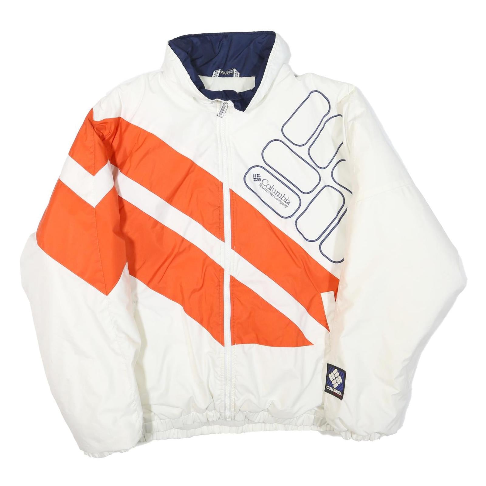 COLUMBIA Mens White & Orange Polyester Blend Jacket L Sportswear Zip Fit