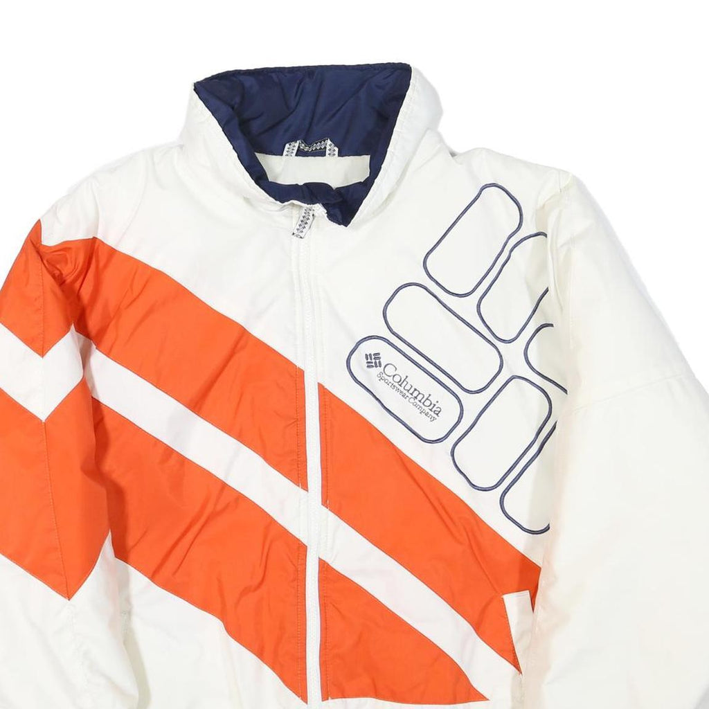 COLUMBIA Mens White & Orange Polyester Blend Jacket L Sportswear Zip Fit