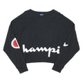 CHAMPION Womens Black Crop T-Shirt Long Sleeve Crew Neck Logo Print M