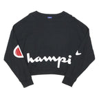 CHAMPION Womens Black Crop T-Shirt Long Sleeve Crew Neck Logo Print M