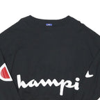 CHAMPION Womens Black Crop T-Shirt Long Sleeve Crew Neck Logo Print M