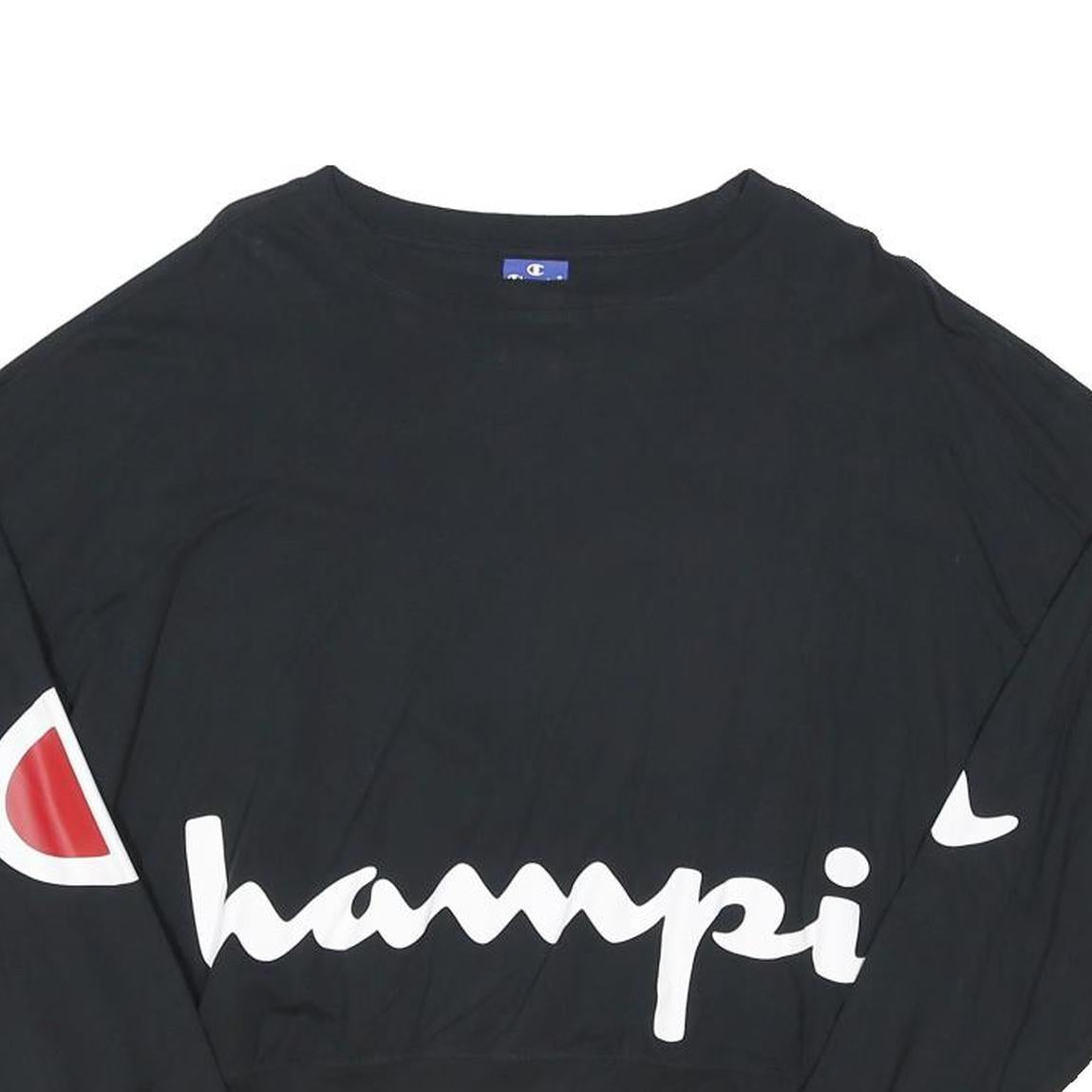 CHAMPION Womens Black Crop T-Shirt Long Sleeve Crew Neck Logo Print M