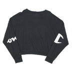 CHAMPION Womens Black Crop T-Shirt Long Sleeve Crew Neck Logo Print M