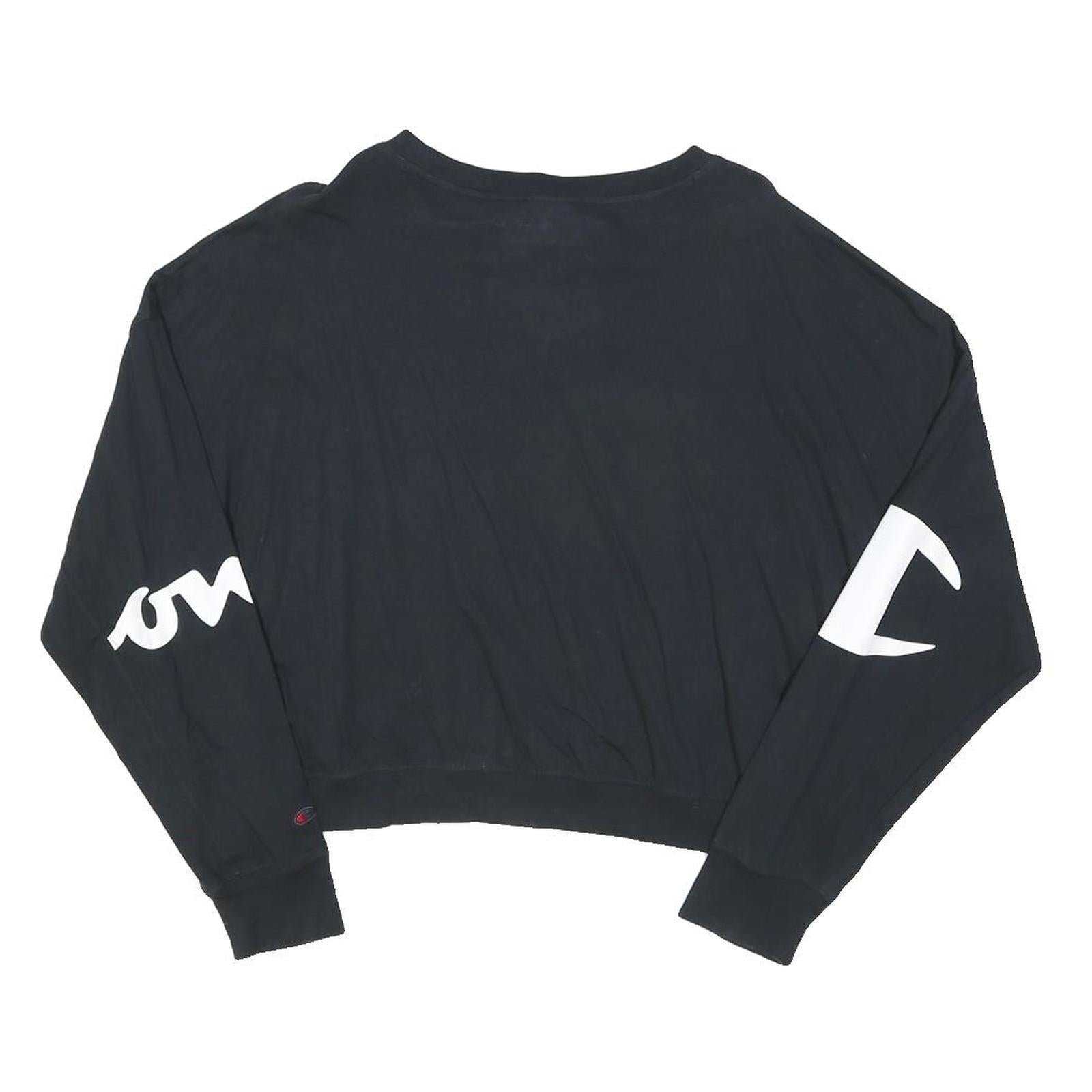 CHAMPION Womens Black Crop T-Shirt Long Sleeve Crew Neck Logo Print M