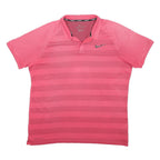NIKE Mens Pink Striped Polo Shirt L Performance Golf Athletic Short Sleeve