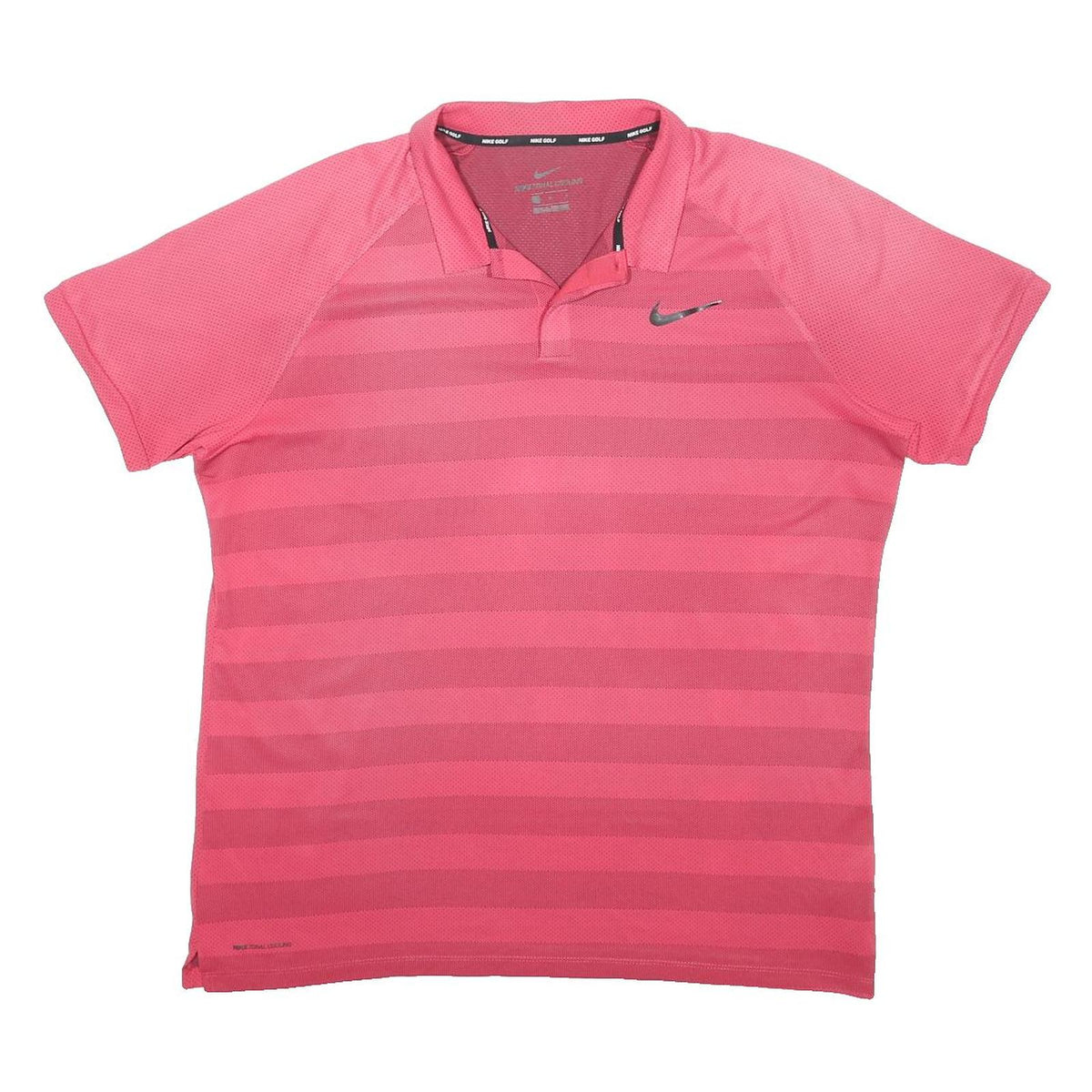 NIKE Mens Pink Striped Polo Shirt L Performance Golf Athletic Short Sleeve