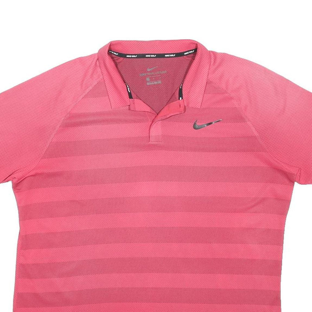 NIKE Mens Pink Striped Polo Shirt L Performance Golf Athletic Short Sleeve