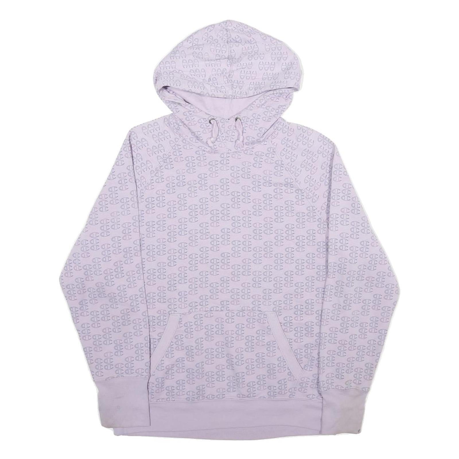 CHAMPION Womens Lilac Hoodie M Repeated Logo Print Cotton Blend Pullover