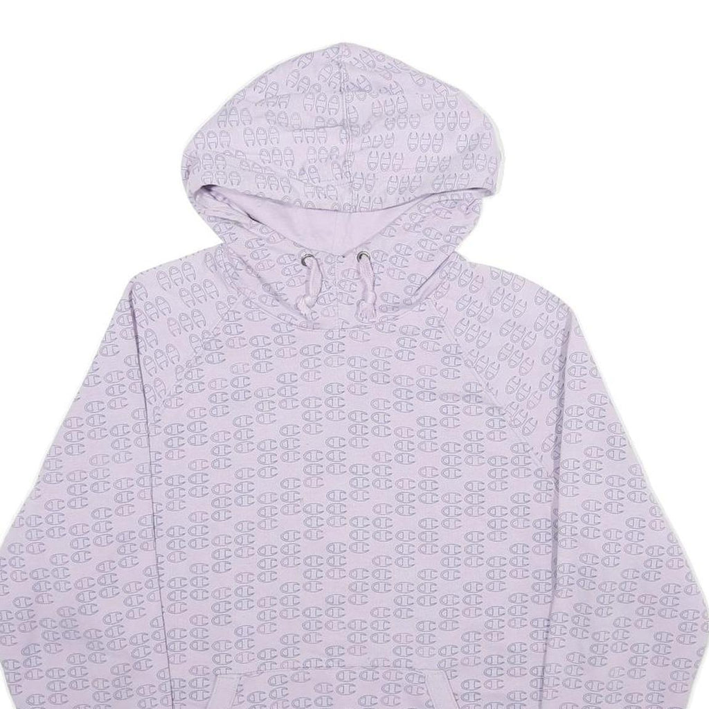 CHAMPION Womens Lilac Hoodie M Repeated Logo Print Cotton Blend Pullover