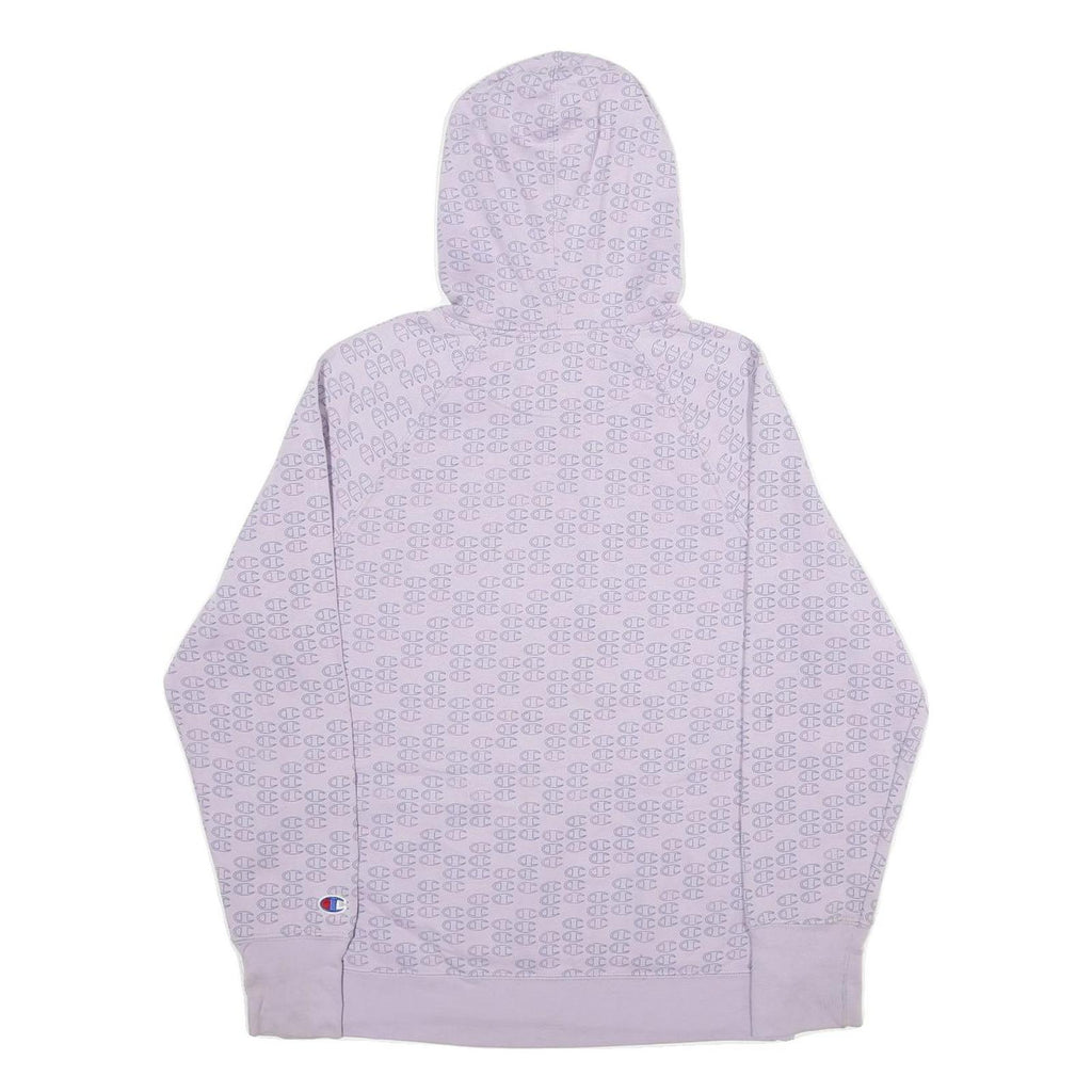CHAMPION Womens Lilac Hoodie M Repeated Logo Print Cotton Blend Pullover