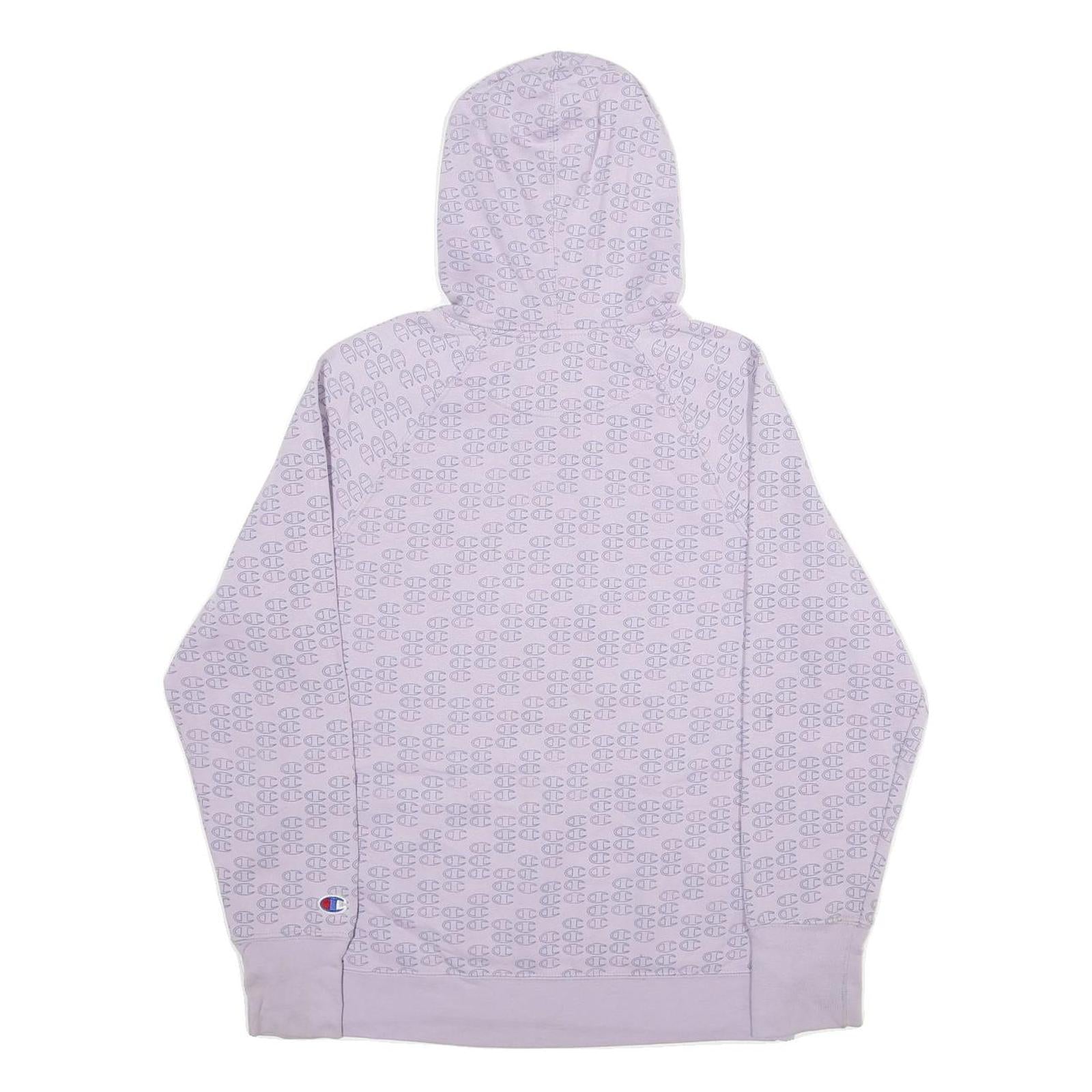 CHAMPION Womens Lilac Hoodie M Repeated Logo Print Cotton Blend Pullover