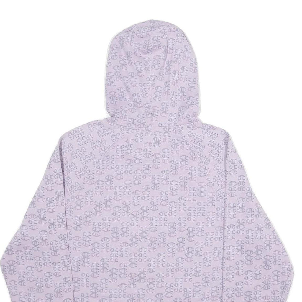 CHAMPION Womens Lilac Hoodie M Repeated Logo Print Cotton Blend Pullover