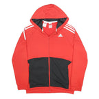 ADIDAS Boys Red & Black Hooded Zip Jacket 15-16Y Polyester Sportswear