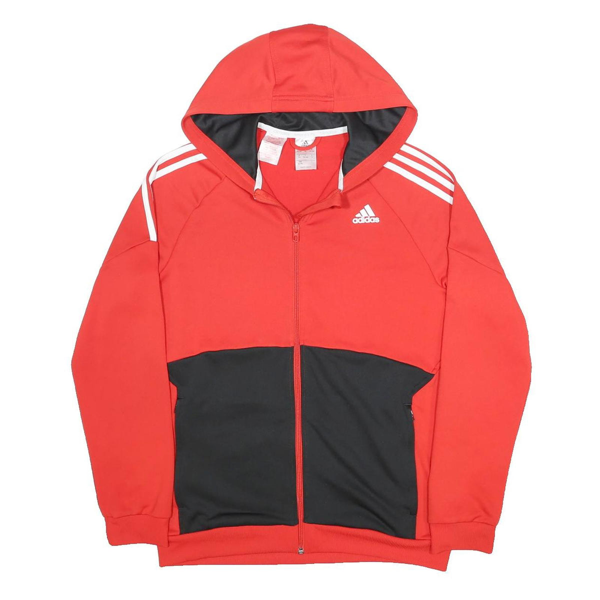 ADIDAS Boys Red & Black Hooded Zip Jacket 15-16Y Polyester Sportswear