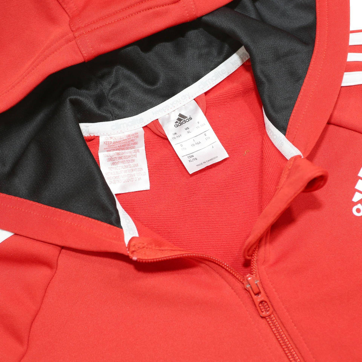 ADIDAS Boys Red & Black Hooded Zip Jacket 15-16Y Polyester Sportswear