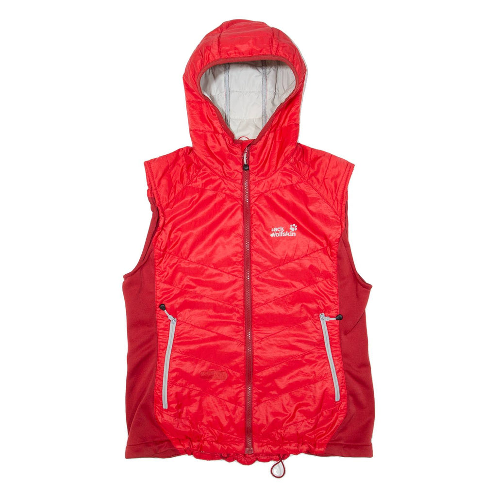 JACK WOLFSKIN Insulated Womens Puffer Gilet Red Hooded UK 16