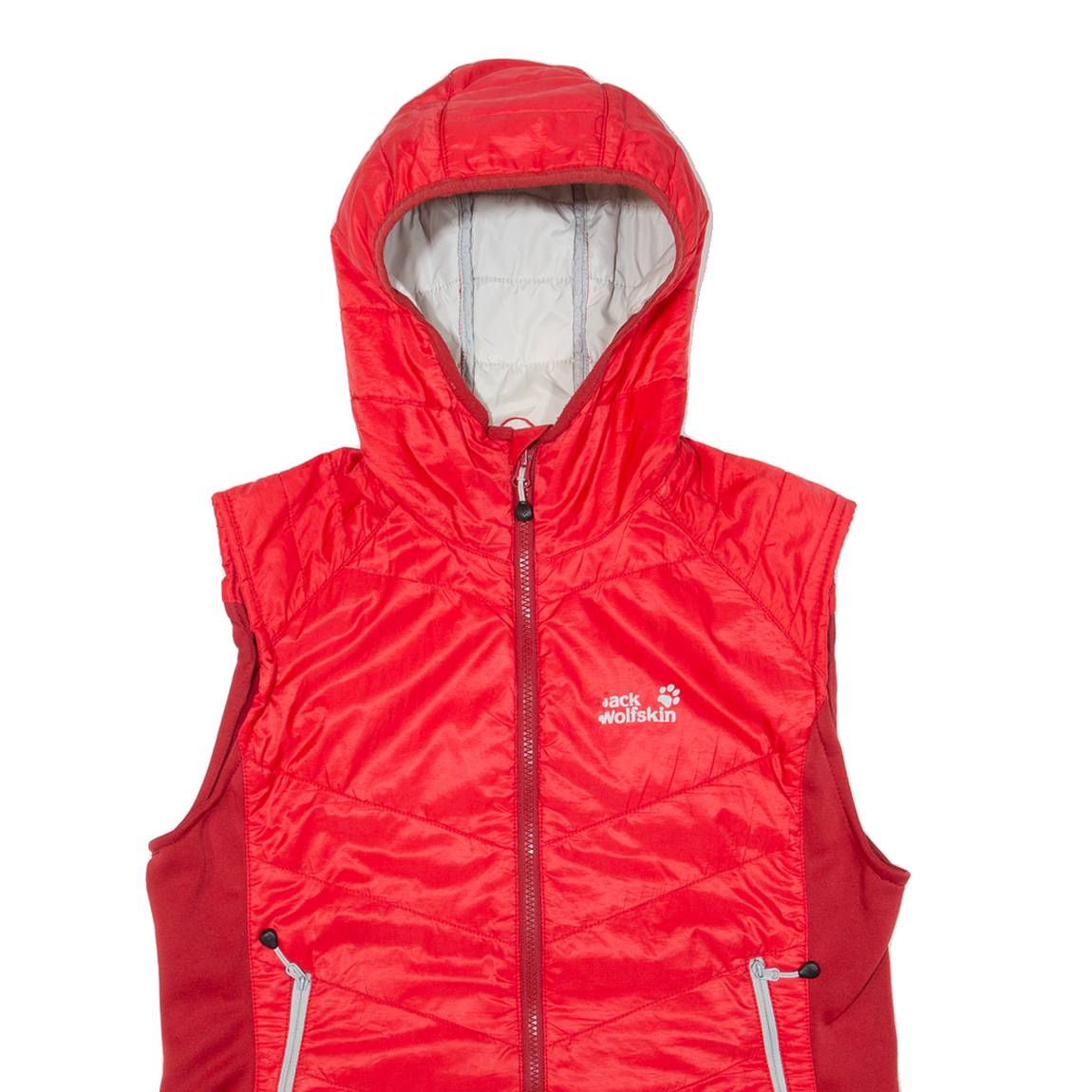 JACK WOLFSKIN Insulated Womens Puffer Gilet Red Hooded UK 16