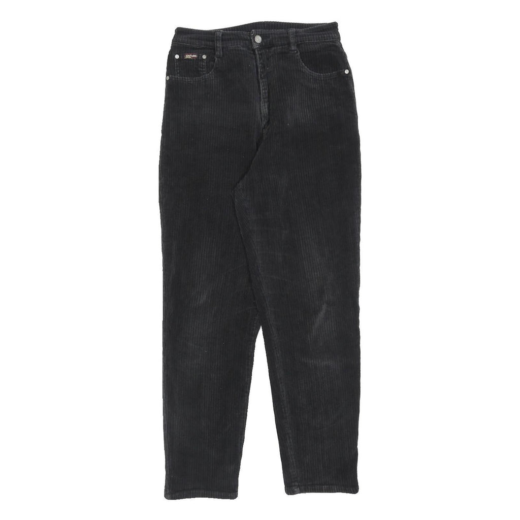 SUNDU Womens Black Cotton Blend Regular Fit Straight Leg Trousers W26 L26 Zip