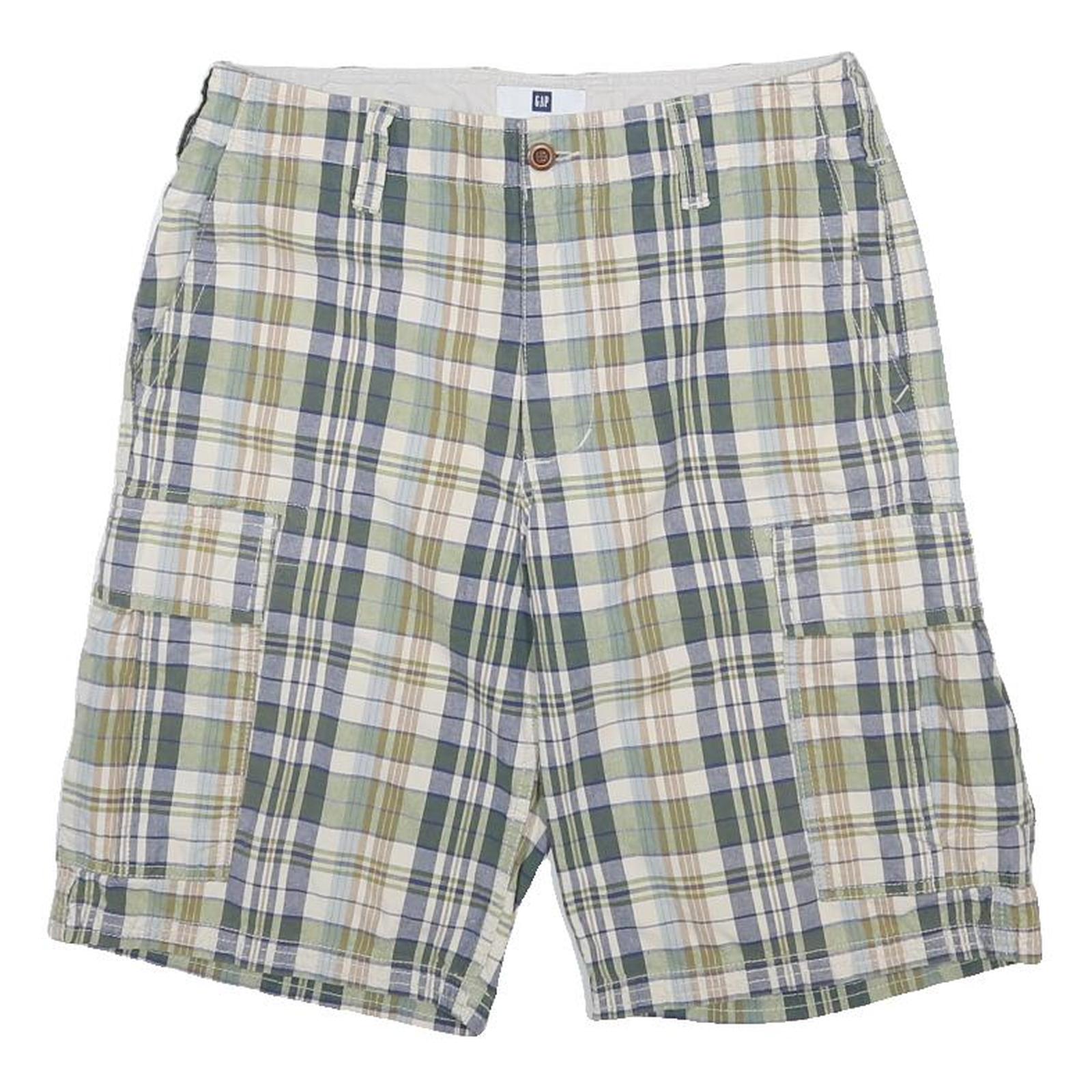 GAP Mens Shorts Green & Cream Check Cargo M W32 Casual Plaid Summer