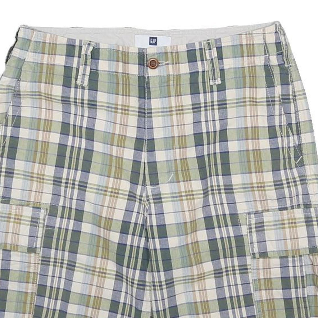 GAP Mens Shorts Green & Cream Check Cargo M W32 Casual Plaid Summer