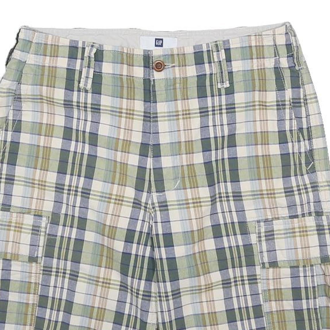 GAP Mens Shorts Green & Cream Check Cargo M W32 Casual Plaid Summer