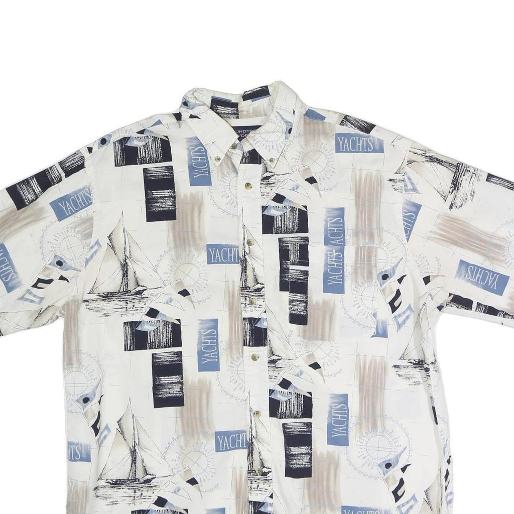 ROUNDTREE & YORKE Mens White Blue Yachts Cotton Shirt L Nautical Print Casual